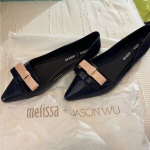 Melissa Black Flats with Pink Bow